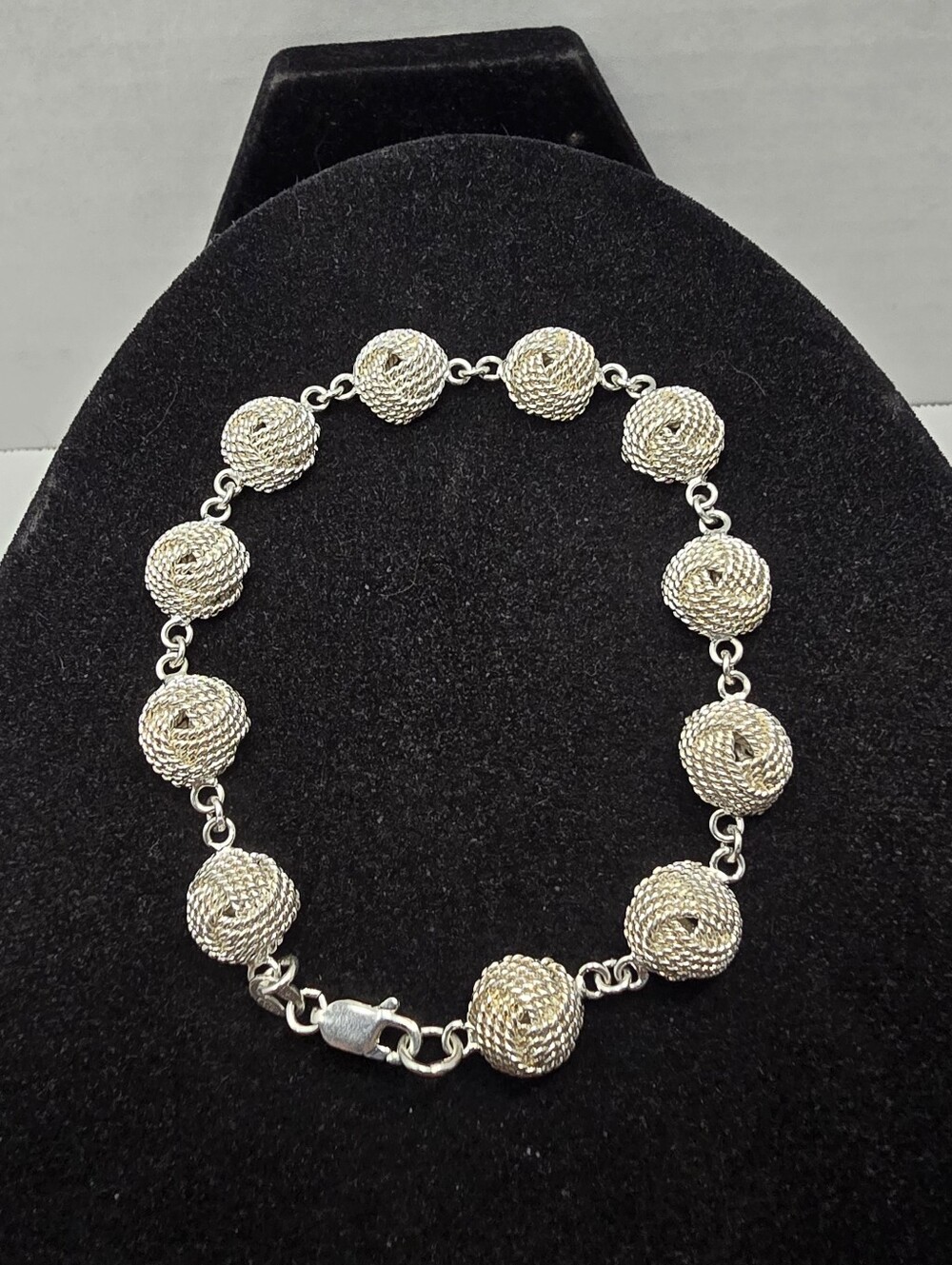Heavy Solid Sterling Silver Love Knot Button Link Bracelet 7.5 Inch 18.5 Grams